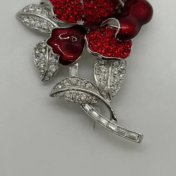 Vintage Nolan Miller Brooch First Lady Red Rose Nancy Regan Rhinestone Brooch - Picture 8 of 16